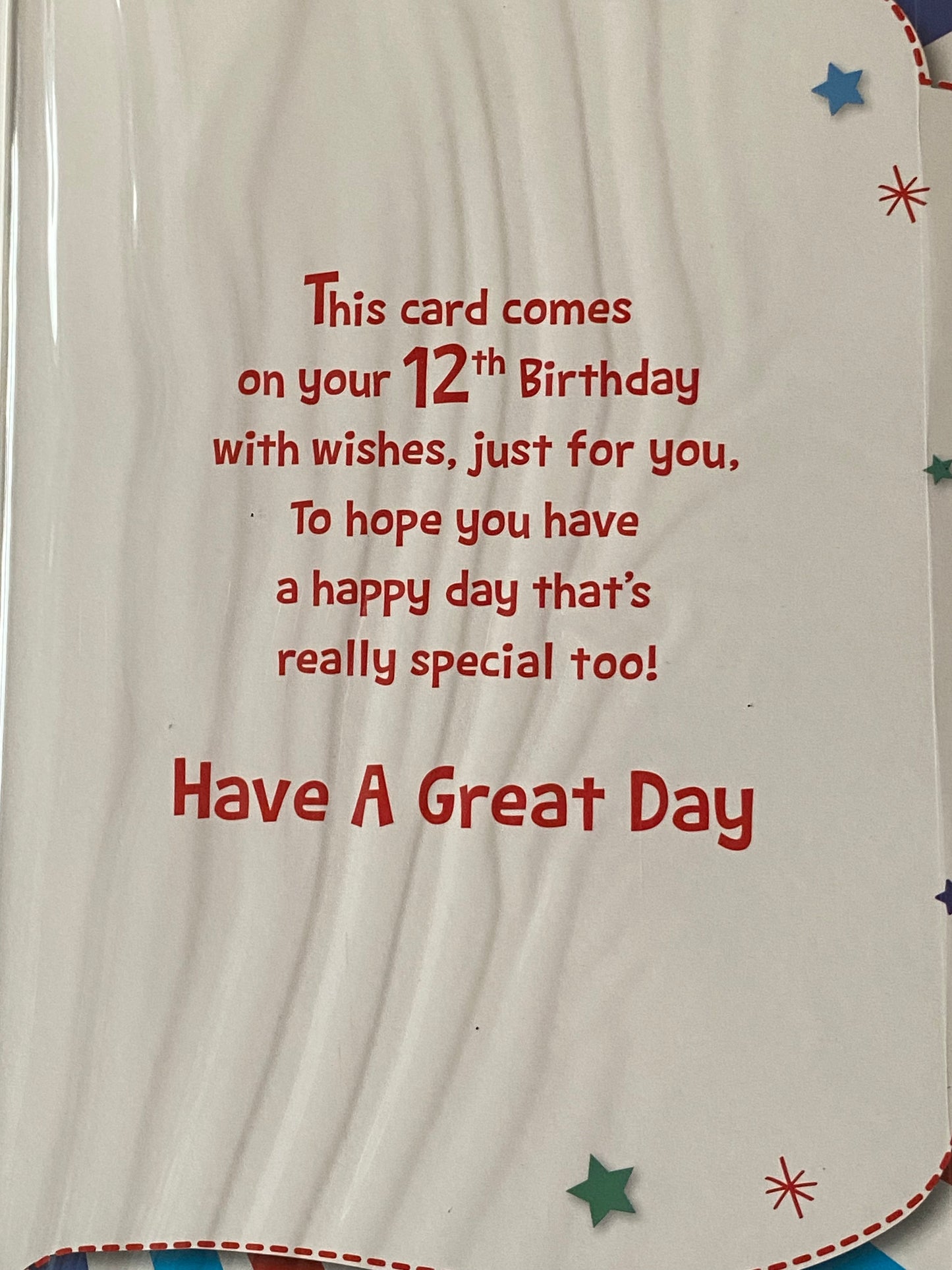 Boys Male Age 12 12th Twelve Twelfth 12 Today Birthday Card Red 12-Multi Stripes Glitter Detail(PH43421B)