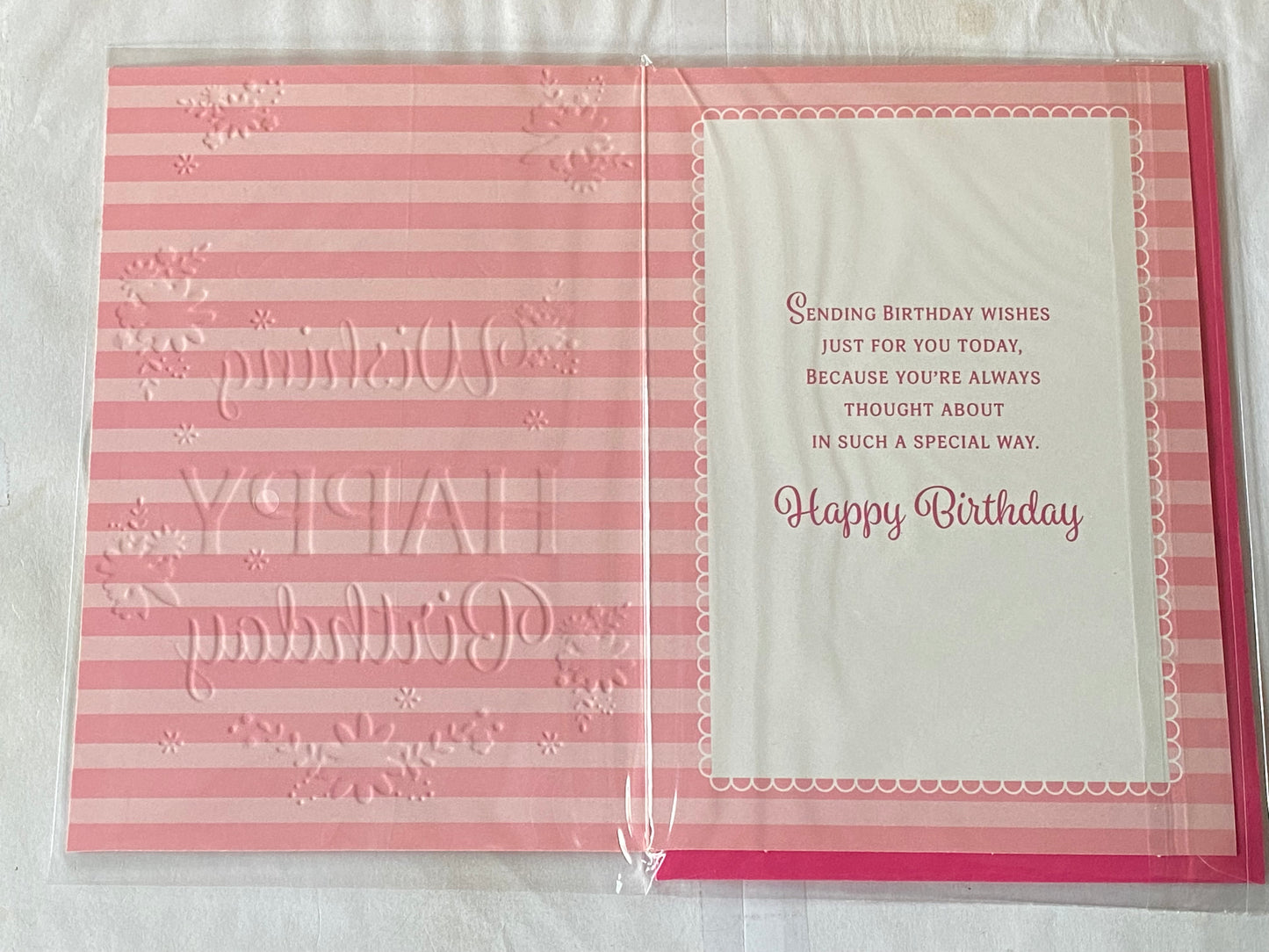 Girls Female Age 12 12th Twelve Twelfth 12 Today Wishing You A Very Happy Birthday Card Flowers/Words/Pink Stripes Foil Detail(VA183E)