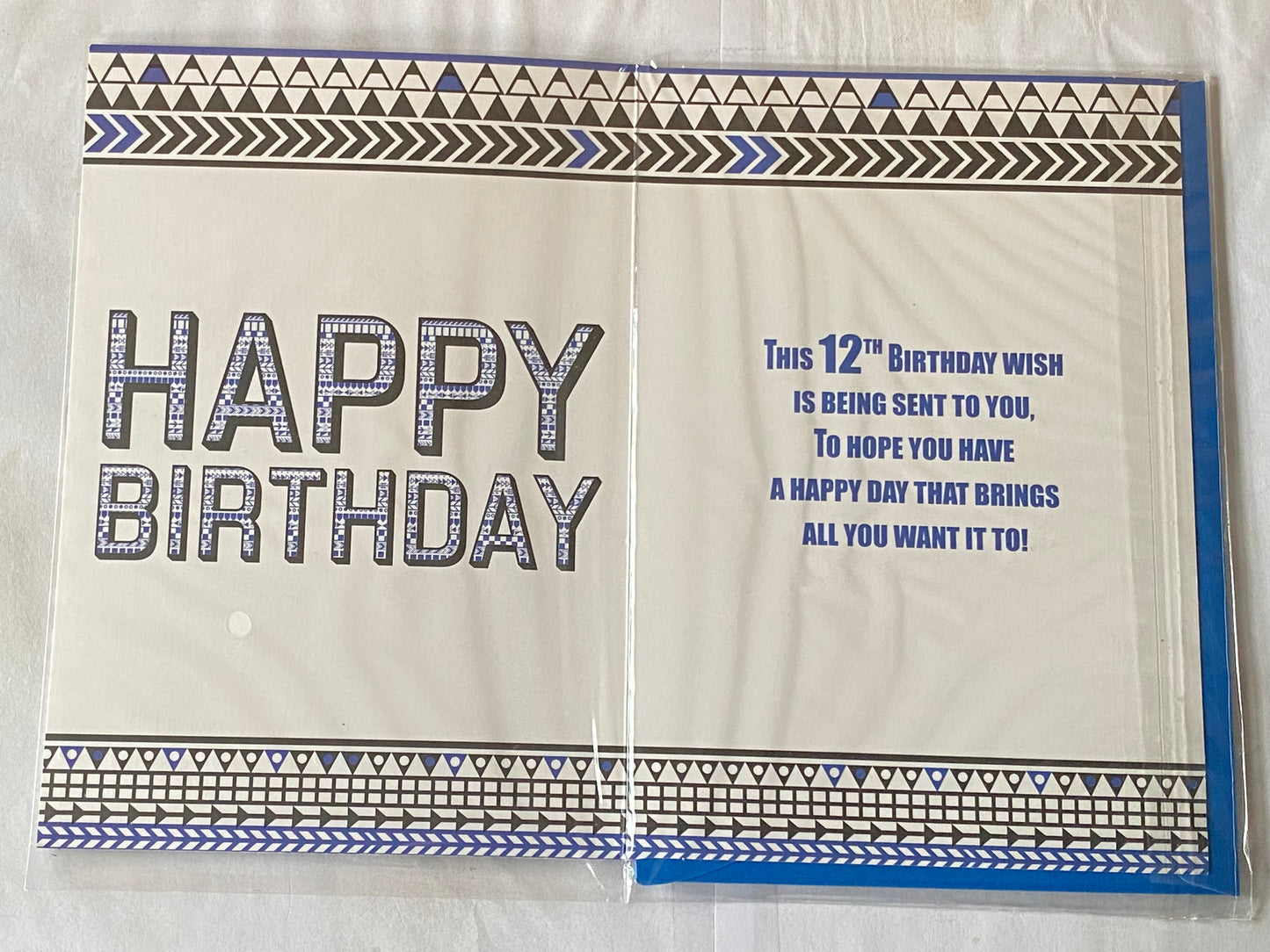 Boys Male Age 12 12th Twelve Twelfth You're 12 Today! Birthday Card Blue/White/Black Words/Patterns Foil Detail(PH43422E)