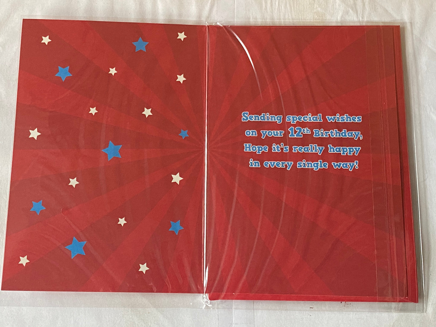 Boys Male Age 12 12th Twelve Twelfth Happy 12th Birthday Card Red-Big Blue Star/Words Foil Detail(PH43422-1A)