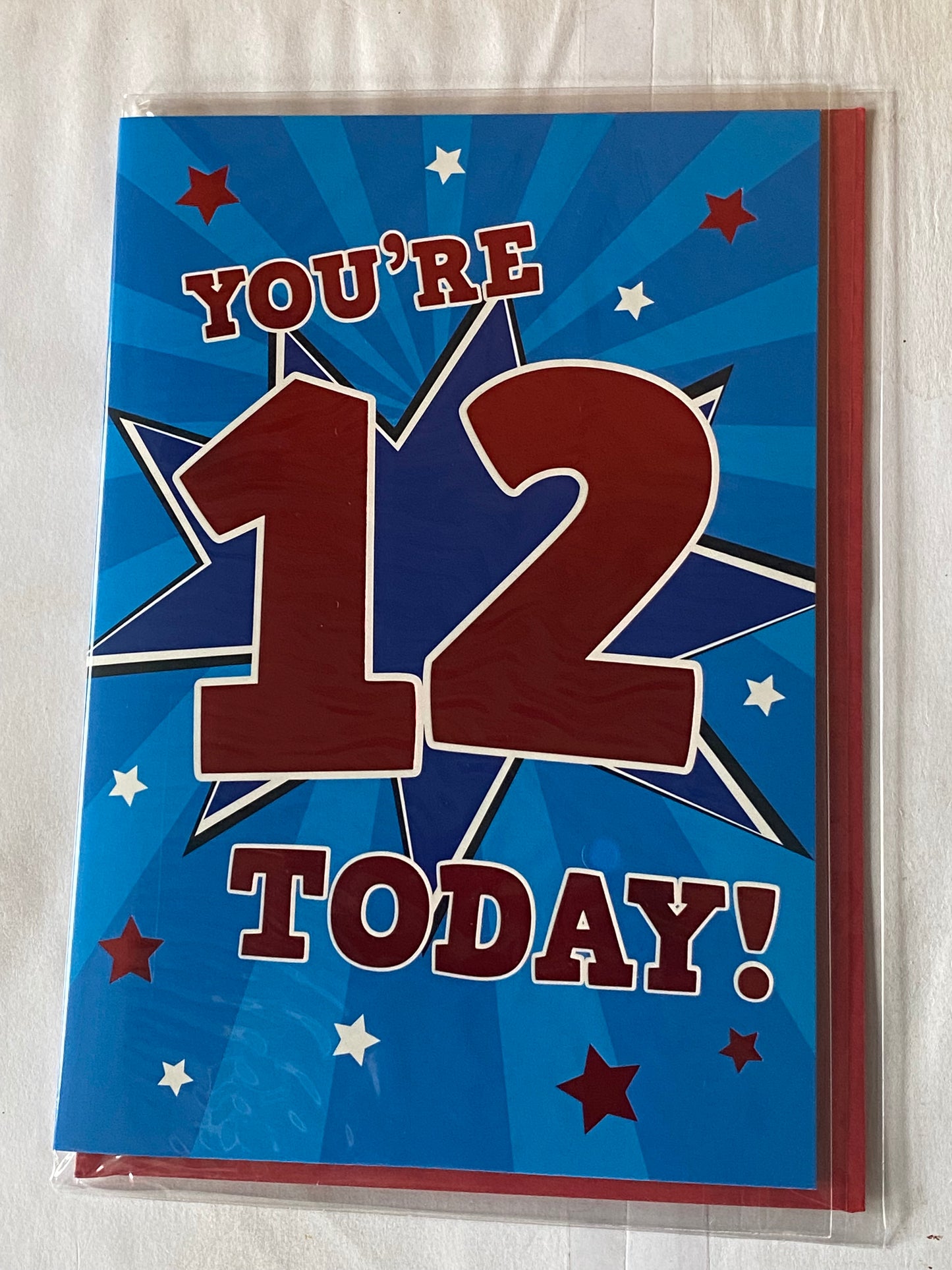 Boys Male Age 12 12th Twelve Twelfth You're 12 Today! Birthday Card Blue-Big Blue Star/Words Foil Detail(PH43422-1E)