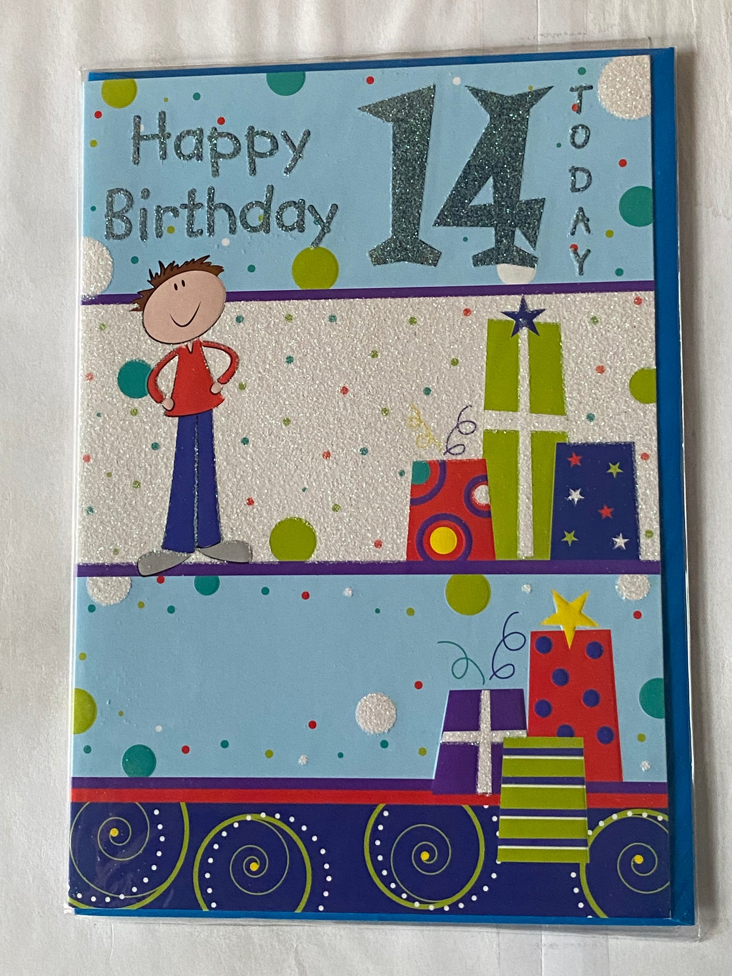 Boys Male Age 14 14th Fourteen Fourteenth Happy Birthday 14 Today Birthday Card White/Multi Boy/Multi Presents Glitter Detail(PH33497E)