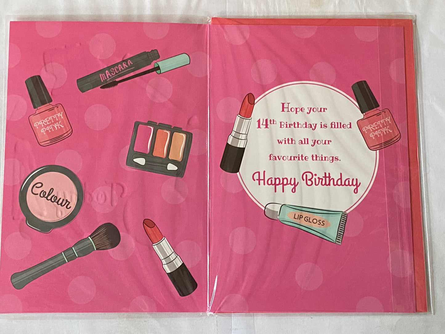 Girls Female Age 14 14th Fourteen Fourteenth 14 Today Happy Birthday Card Pink-Make-Up/Nail Varnish Foil Detail(PH43429A)