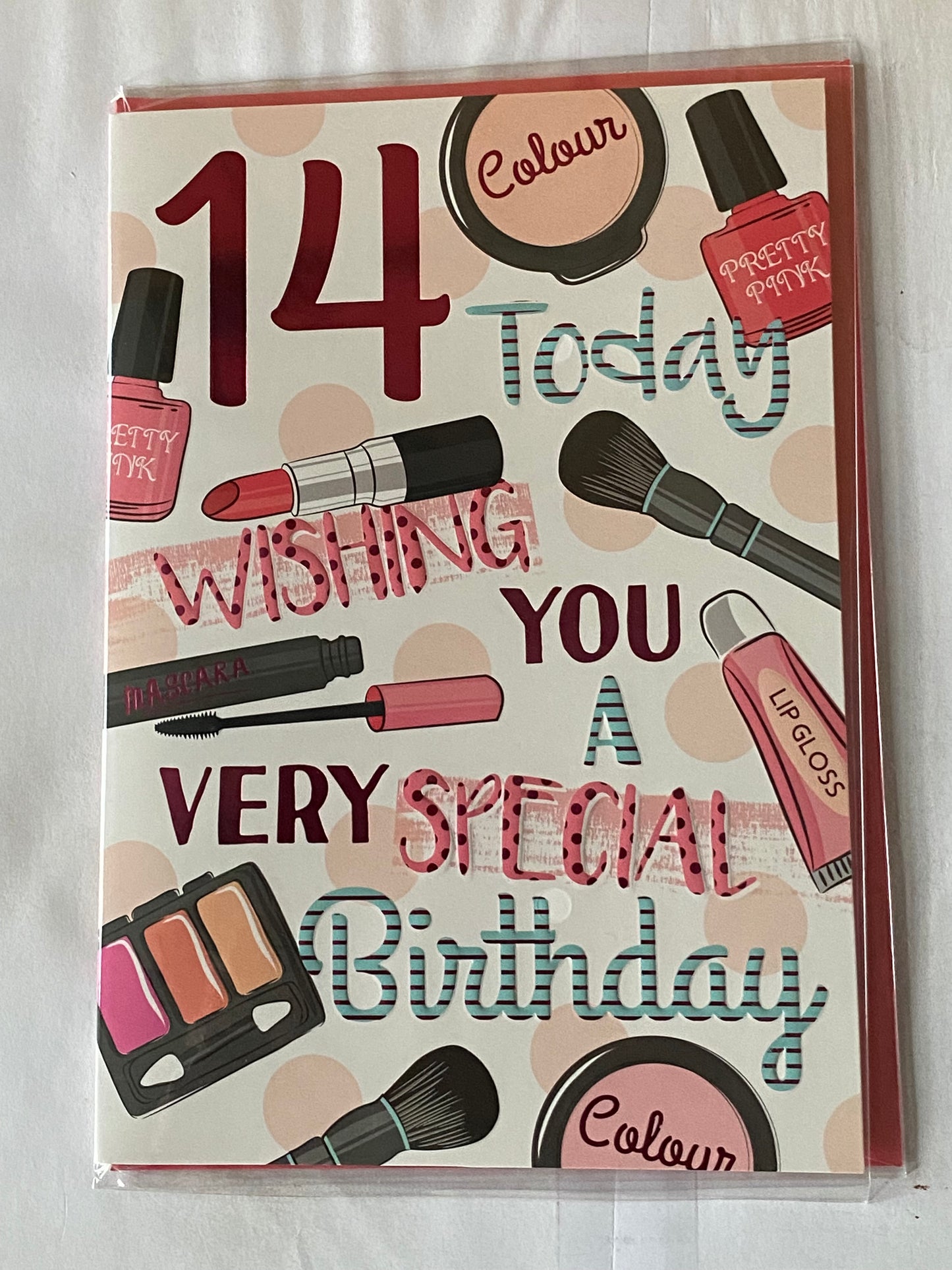 Girls Female Age 14 14th Fourteen Fourteenth 14 Today Wishing You A Very Special Birthday Card White-Make-Up/Nail Varnish Foil Detail(PH43429E