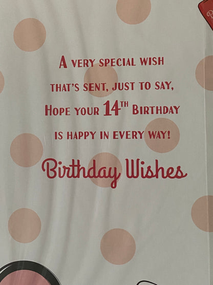 Girls Female Age 14 14th Fourteen Fourteenth 14 Today Wishing You A Very Special Birthday Card White-Make-Up/Nail Varnish Foil Detail(PH43429E