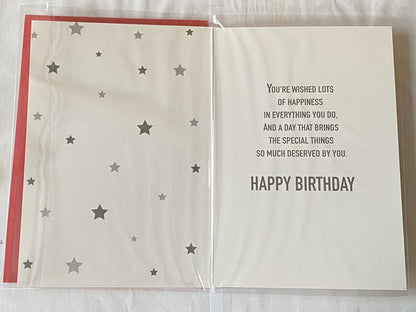 Boys Male Age 15 15th Fifteen Fifteenth Enjoy Your 15th Birthday Have The Best Day Ever Happy Birthday Card White/Silver/Red/Black Words/Stars Foil Detail(PH47340E)