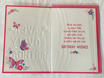 Girls Female Age 15 15th Fifteen Fifteenth You're 15 Have A Lovely Birthday Card Pink/Purple Butterflies/Words Foil Detail(NC-VA213E)