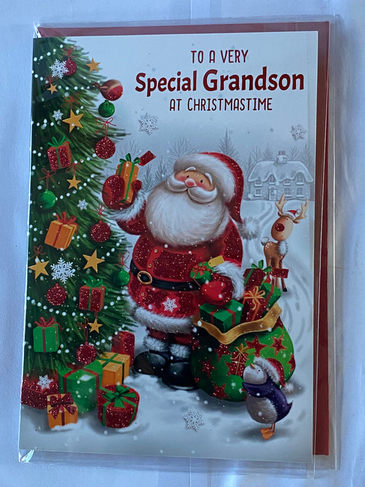 To A Very Special Grandson At Christmastime Christmas Card Cute Santa/Presents/Tree(NC-VX108B)