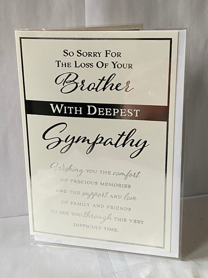 So Sorry For The Loss of Your Brother With Deepest Sympathy Card Condolence White/Silver Words Foil Detail(PH45876B)