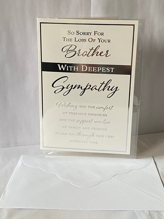 So Sorry For The Loss of Your Brother With Deepest Sympathy Card Condolence White/Silver Words Foil Detail(PH45876B)