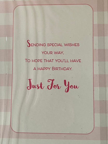 Girls Female Age 16 16th Sixteen Sixteenth You're 16 Today! Happy Birthday Card White/Pink Stripes/Bunting/Butterflies/Words Glitter/Foil Detail(NC-VA152E)