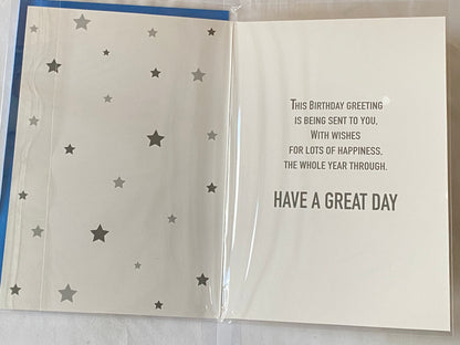 Boys Male Age 17 17th Seventeen Seventeenth Have A Fantastic 17th Birthday Hope You Enjoy Your Day Happy Birthday Card White/Silver/Blue/Black Words/Stars Foil Detail(PH47340A)