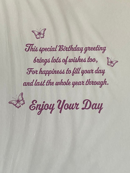 Girls Female Age 17 17th Seventeen Seventeenth Wishing You A Happy 17th Birthday Card Purple/Pink Butterflies/Silver Words Foil Detail(PH48384A)