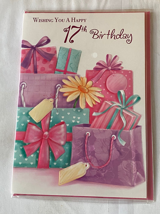 Girls Female Age 17 17th Seventeen Seventeenth Wishing You A Happy 17th Birthday Card Multi Presents/Gift Bags Foil Detail(NC-VA005E)