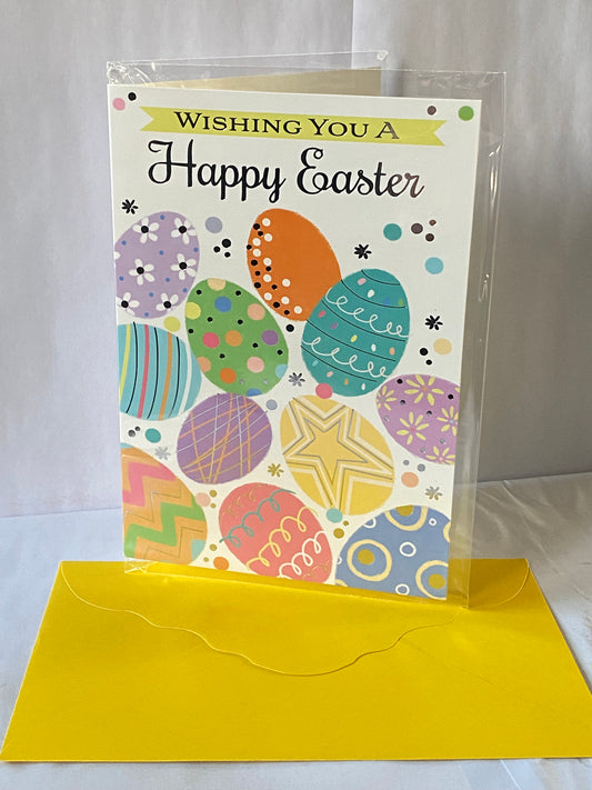 Wishing You A Happy Easter Card Open General Multi Eggs Foil Detail(PH50662B)