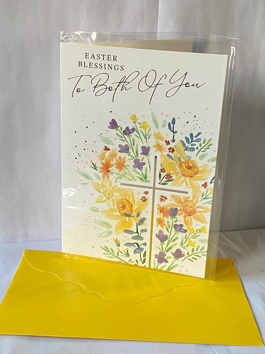 Easter Blessings To Both Of You Easter Card Gold Cross/Spring Flowers Foil Detail(PH50659A)
