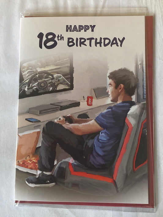 Mens Male Age 18 18th Eighteen Eighteenth Happy 18th Birthday Card Man Gamer Foil Detail(NC-VA133E)