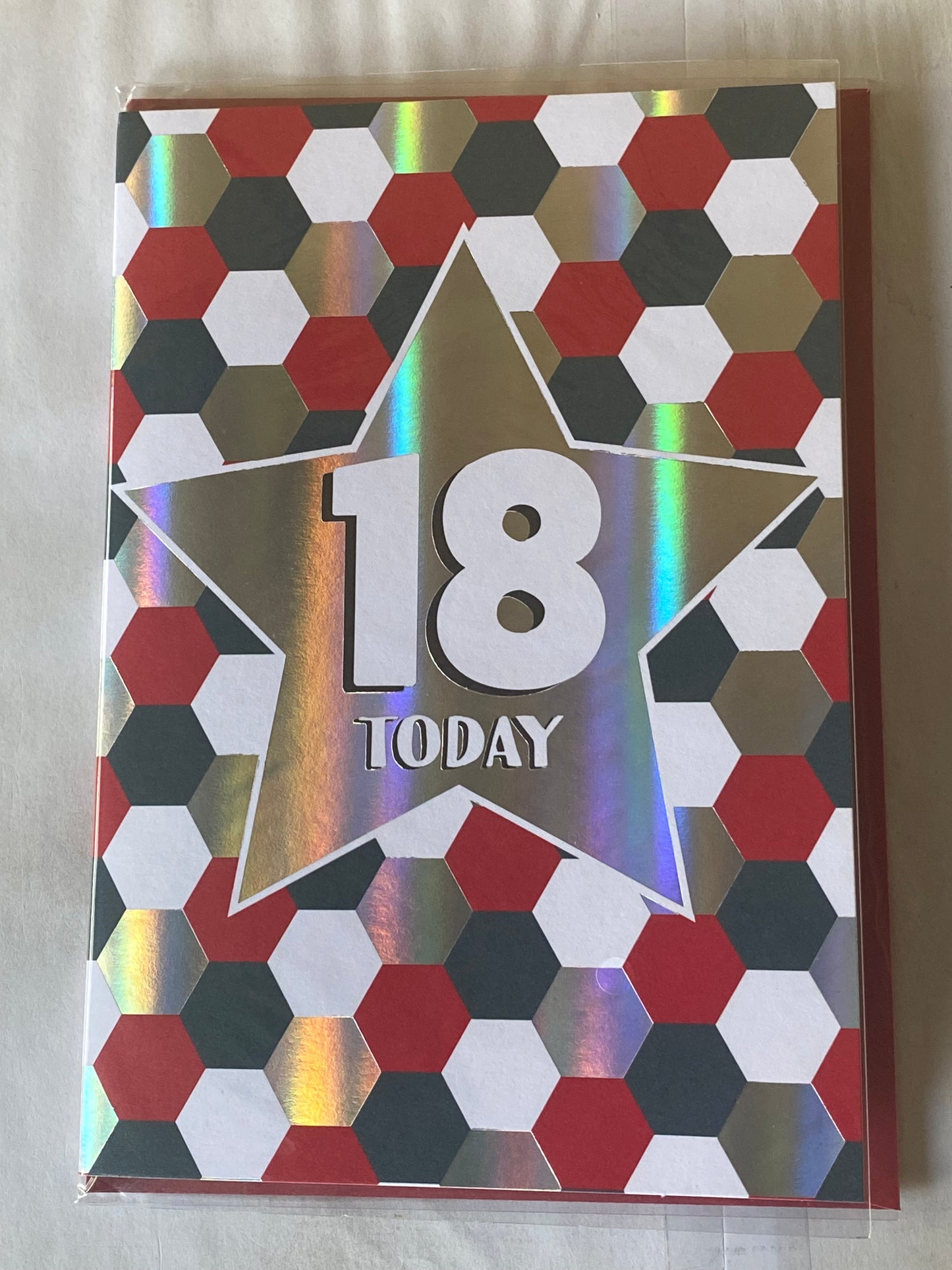 Mens Male Age 18 18th Eighteen Eighteenth 18 Today Birthday Card Silver/Red/White/Black Star/Pattern Foil Detail(PRELUDE35074-2)