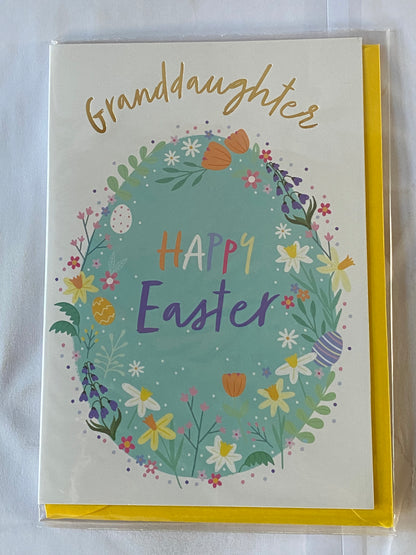 Granddaughter Happy Easter Card White-Big Green Egg/Multi Flowers/Words Foil Detail(PH50660A)