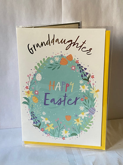 Granddaughter Happy Easter Card White-Big Green Egg/Multi Flowers/Words Foil Detail(PH50660A)