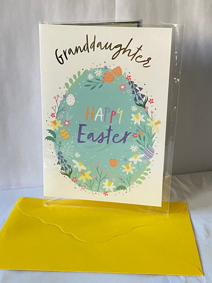 Granddaughter Happy Easter Card White-Big Green Egg/Multi Flowers/Words Foil Detail(PH50660A)