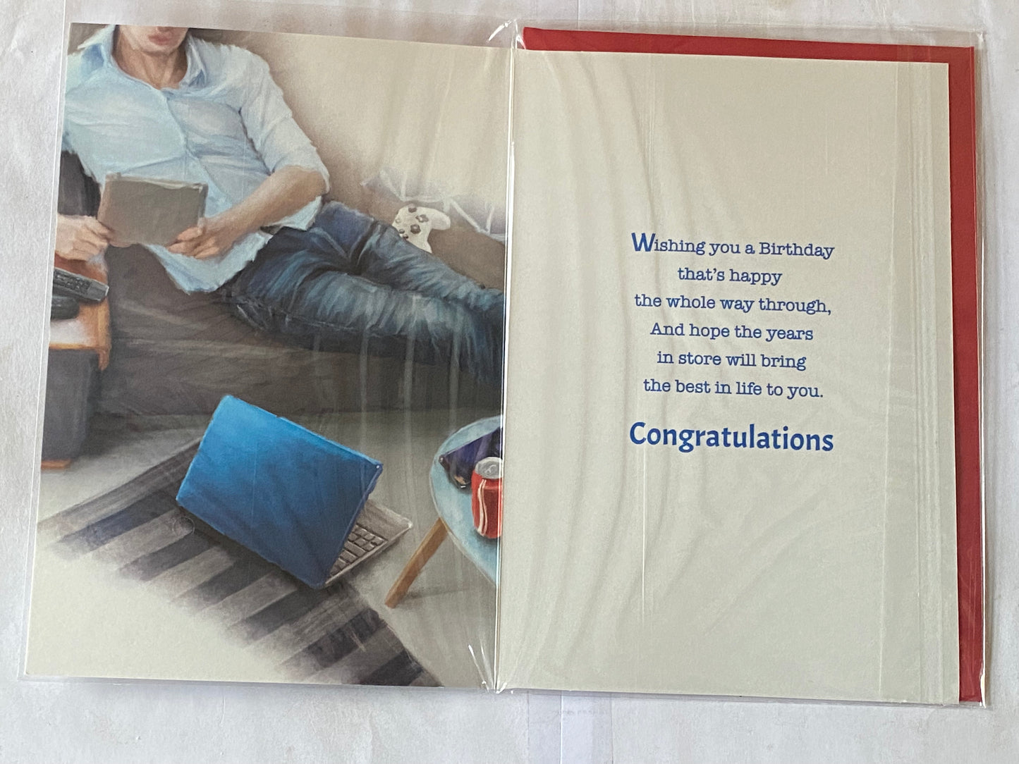 Mens Male Age 21 21st Twenty-One Twenty-First You're 21 Today Birthday Card Man/Blue Shirt/Blue Laptop Foil Detail(VA080A)