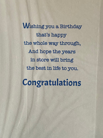 Mens Male Age 21 21st Twenty-One Twenty-First You're 21 Today Birthday Card Man/Blue Shirt/Blue Laptop Foil Detail(VA080A)