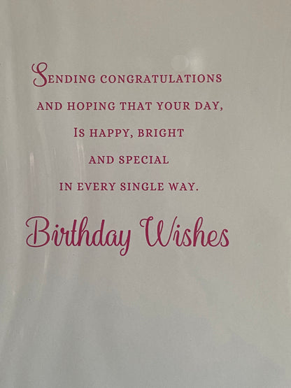 Ladies Female Age 21 21st Twenty-One Twenty-First Have A Very Happy 21st Birthday Especially For You Birthday Card Pink Dress+Shoes/Pink+White Chair+Wardrobe Glitter/Foil Detail(PH44821A)