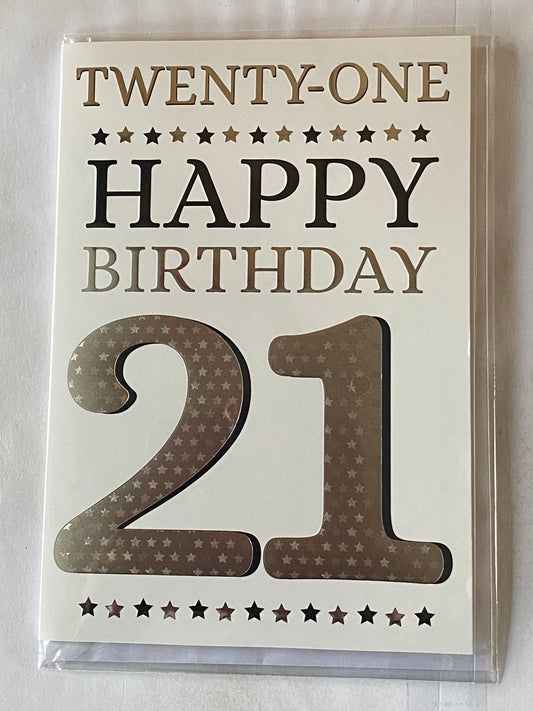 Mens Male Age 21 21st Twenty-One Twenty-First Twenty-One Happy Birthday 21 Birthday Card Silver/Black Words/Stars Foil Detail(PH44436A)