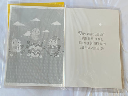 Happy Easter Goddaughter Have An Egg-cellent Time! Easter Card Cute Chicks/Eggs/Flowers Foil Detail(PH50655B)