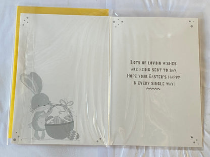 With Love Grandson Easter Card Cute Grey Rabbit Carrying Basket Of Eggs Foil Detail(PH50656B)