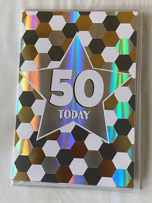 Mens Male Age 50 50th Fifty Fiftieth 50 Today Birthday Card Silver/Gold/White/Black Star/Pattern Foil Detail(PRELUDE35082-2)