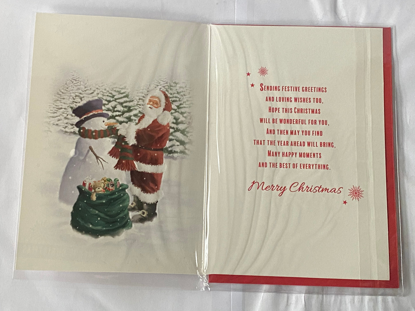 With Love To A Very Special Nephew Merry Christmas Card Santa/Snowman/Green Sack/Red Words(PH45200B)