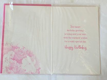 Ladies/Female Age 60 60th Sixty Sixtieth Enjoy Your 60th Birthday Card Pink+White Flowers/Pink Bow Glitter/Foil Detail(PH43608E)