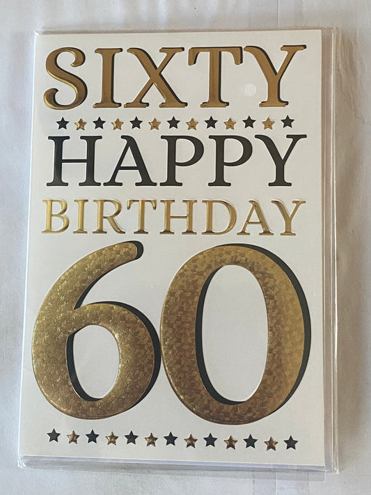 Mens Male Age 60 60th Sixty Sixtieth Sixty Happy Birthday 60 Birthday Card Gold/Black Words/Stars Foil Detail(PH44440A)