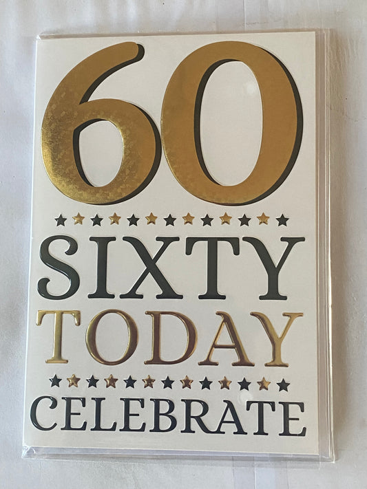 Mens Male Age 60 60th Sixty Sixtieth 60 Sixty Today Celebrate Birthday Card Gold/Black Words/Stars Foil Detail(PH44440E)