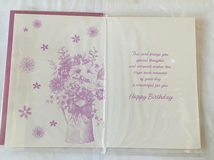 Ladies/Female Age 60 60th Sixty Sixtieth On Your 60th Birthday Card Multi Flowers/Purple Vase/Purple Words Foil Detail(PH47335E)