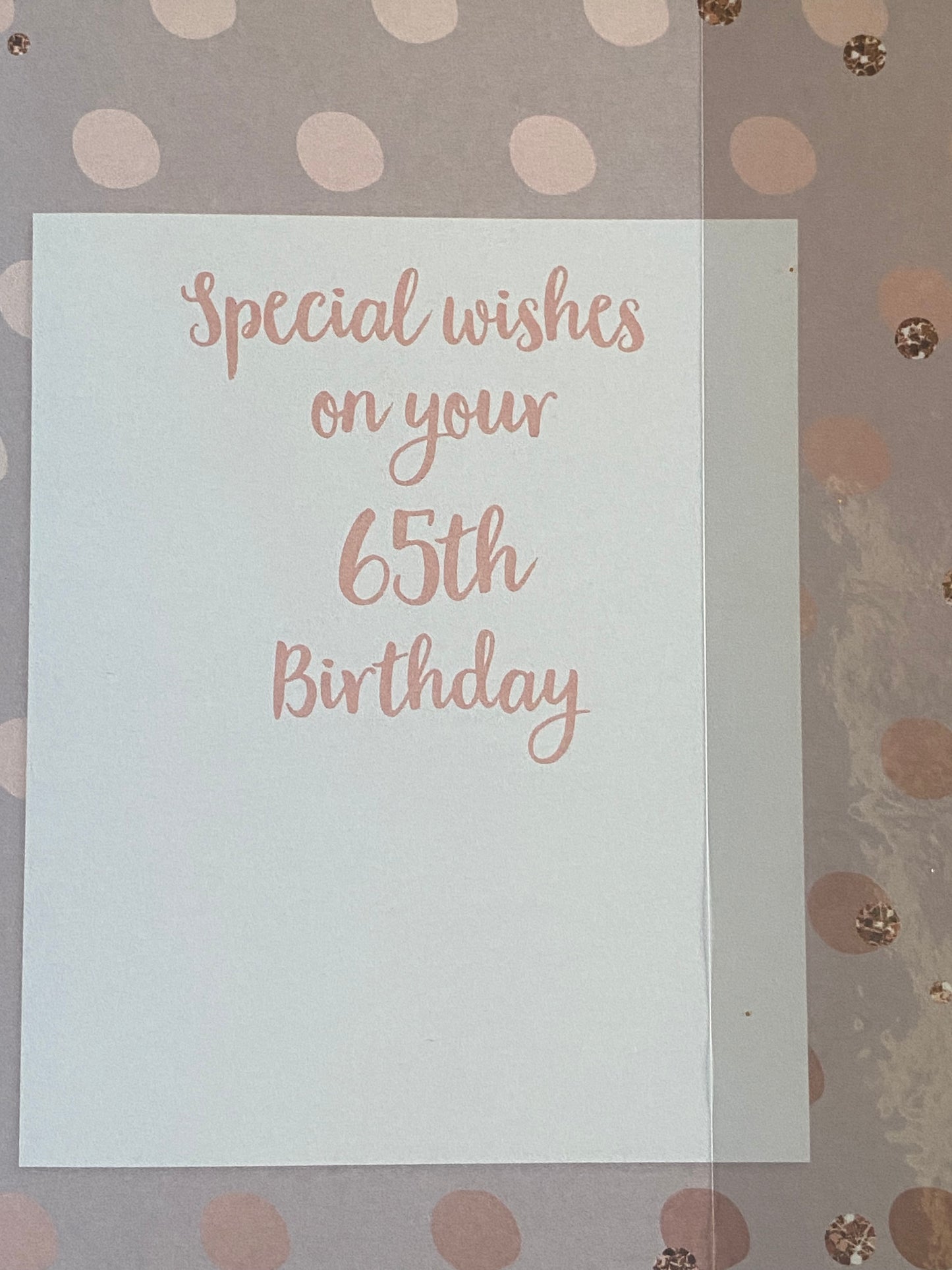 Ladies Female Age 65 65th Sixty-Five Sixty-Fifth 65 Years Young! Birthday Card Grey/Gold/Pink Words/Dots Glitter Detail(OTB17478)