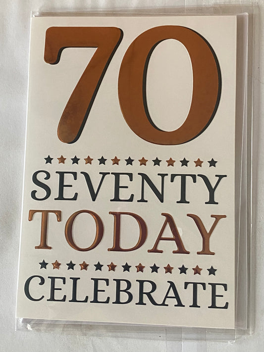 Mens Male Age 70 70th Seventy Seventieth 70 Seventy Today Celebrate Birthday Card Gold/Black Words/Stars Foil Detail(PH44441E)