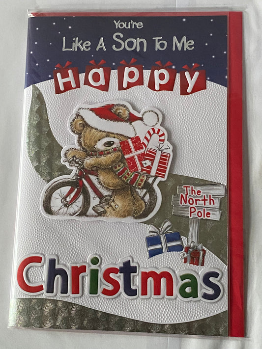 You're Like A Son To Me Happy Christmas Card Teddy/Bicycle 3D/Foil Detail(PRELUDE36284)