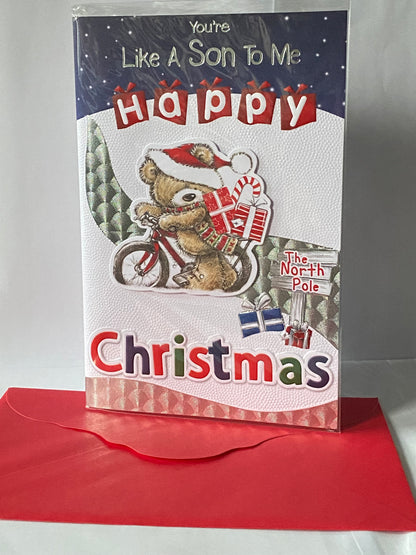 You're Like A Son To Me Happy Christmas Card Teddy/Bicycle 3D/Foil Detail(PRELUDE36284)