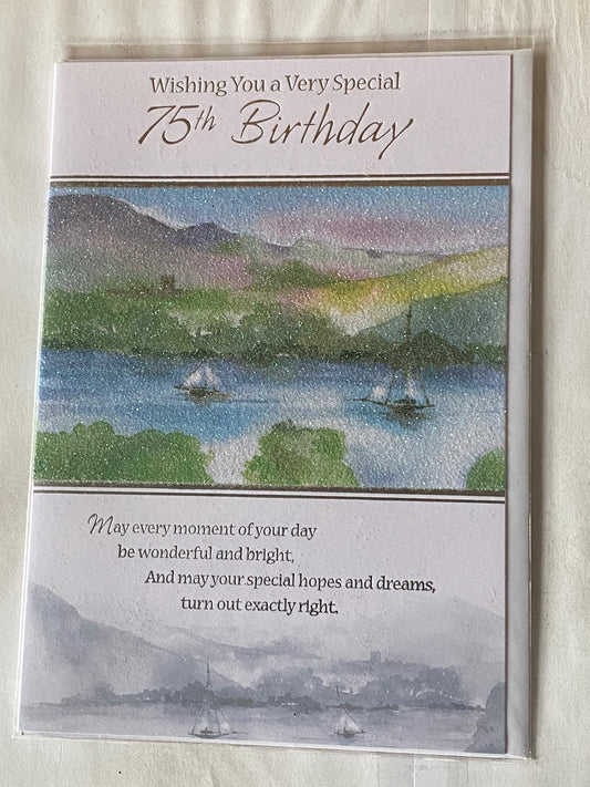 Mens Male 75th Age 75 Seventy-Five Wishing You A Very Special 75th Birthday Card Yachts/Words Glitter/Foil Detail(KI32819)