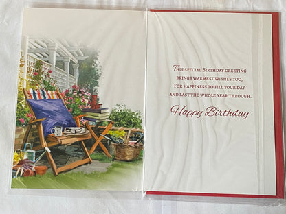 Mens Male Age 75 75th Seventy-Five Seventy-Fifth 75 Today Birthday Card Stripe Deck Chair/Blue Cushion Foil Detail(NC-VA197A)