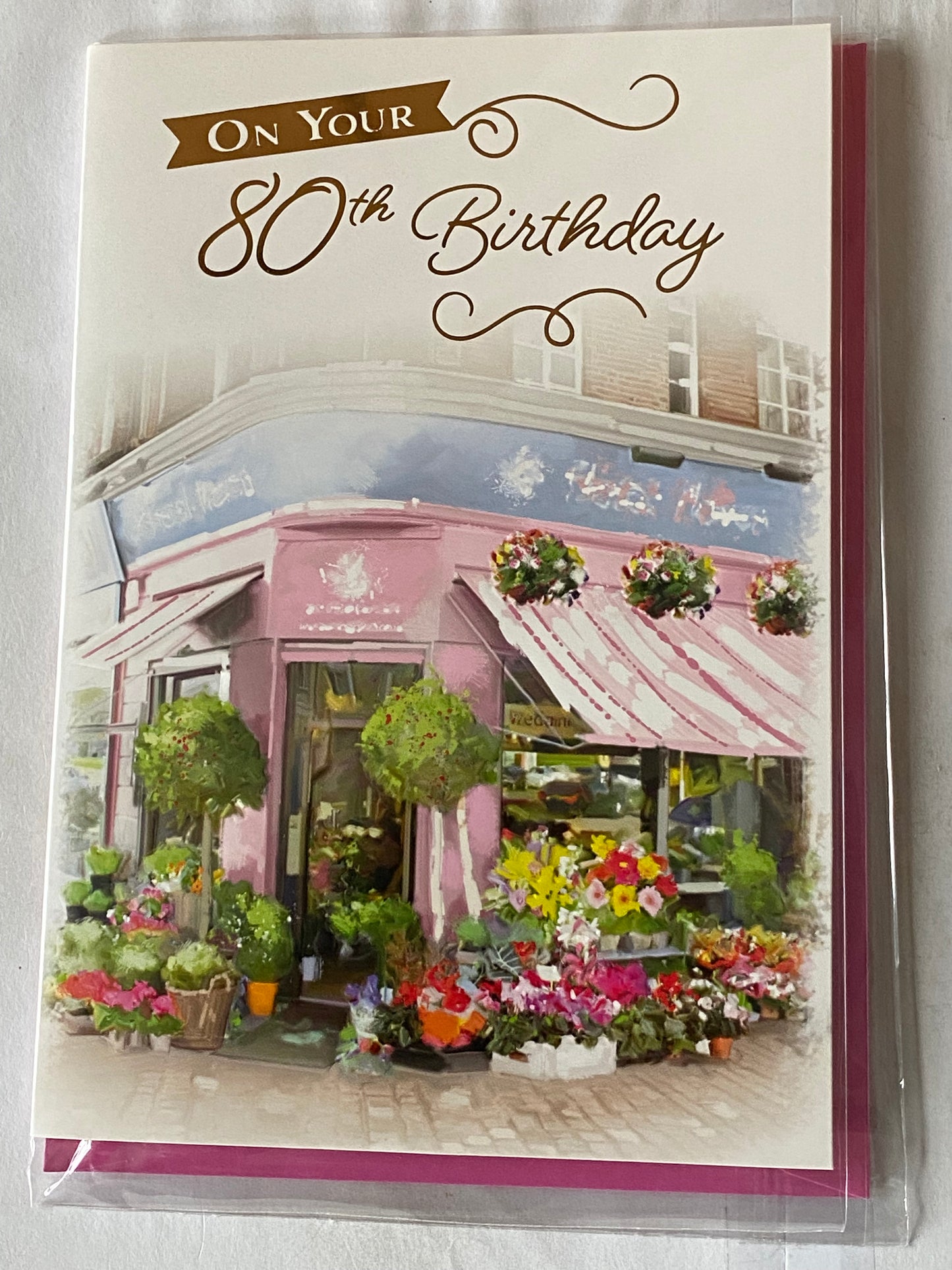 Ladies Female Age 80 80th Eighty Eightieth On Your 80th Birthday Card Outside Flower Shop Foil Detail(NC-VA120E)