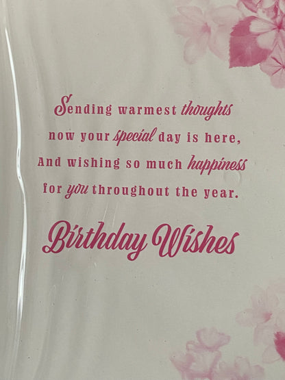 Ladies/Female Age 80 80th Eighty Eightieth Happy 80th Birthday Card Pink/Purple Flowers/Silver Words Glitter/Foil Detail(PH47333E)