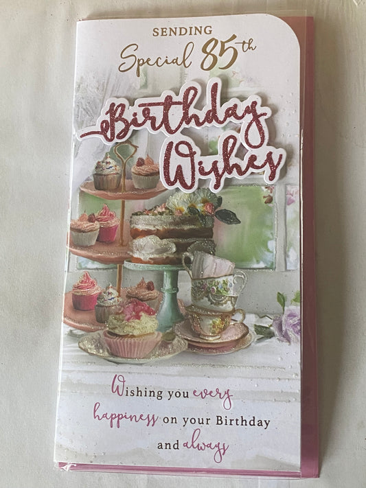 Ladies Female Age 85 85th Eighty-Five Eighty-Fifth Sending Special 85th Birthday Wishes Birthday Card Afternoon Tea/Words 3D/Glitter/Foil Detail(PH45254)