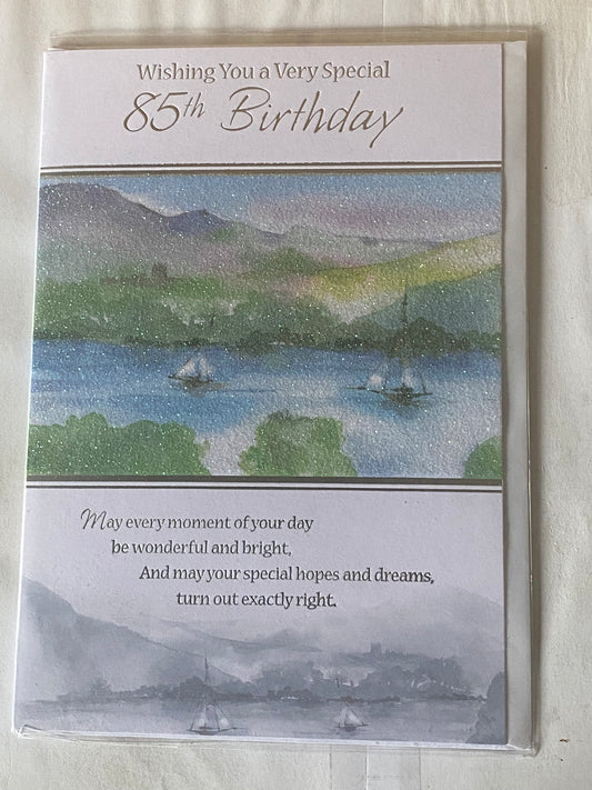 Mens Male 85th Age 85 Eighty-Five Wishing You A Very Special 85th Birthday Card Yachts/Words Glitter/Foil Detail(KI32819)