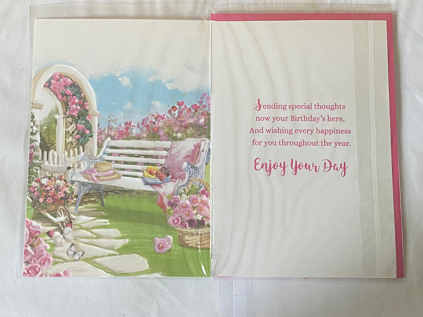 Ladies Female Age 85 85th Eighty-Five Eighty-Fifth 85 Today Birthday Card White Garden Bench/Pink Blanket Foil Detail(NC-VA180A)