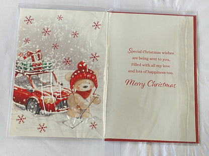 With Love To My Fantastic Husband At Christmastime Christmas Card Teddy/Red Car/Presents(PH46359A)