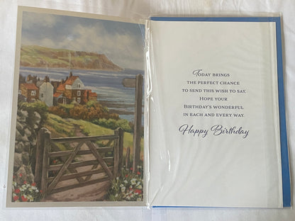 Mens Male Age 85 85th Eighty-Five Eighty-Fifth 85 Today Birthday Card Water Scene/Houses/Wooden Gate Foil Detail(NC-VA196A)